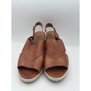 Vionic Womens Open-Toe Brown Leather Slingback Wedge Sandals Size 8M Espadrille